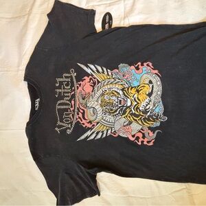 Von Dutch Black Tee with Tiger and Winged Design